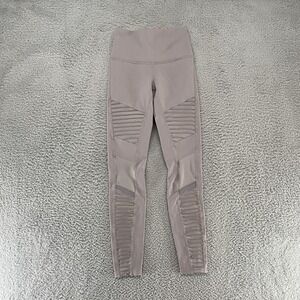 Alo Yoga Moto Leggings Womens XS Gray High Waist Ribbed Panel Stretch Pants